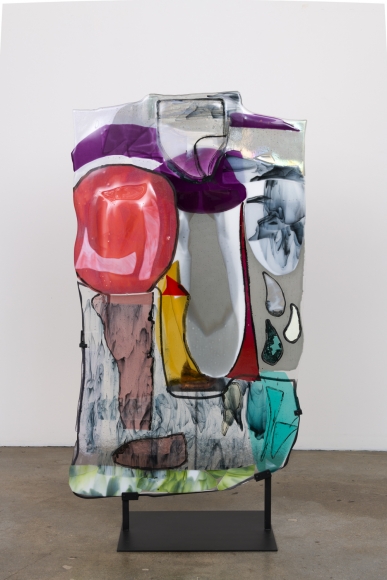 a glass, ceramic and steel sculpture by jessica jackson hutchins in a contemporary art gallery
