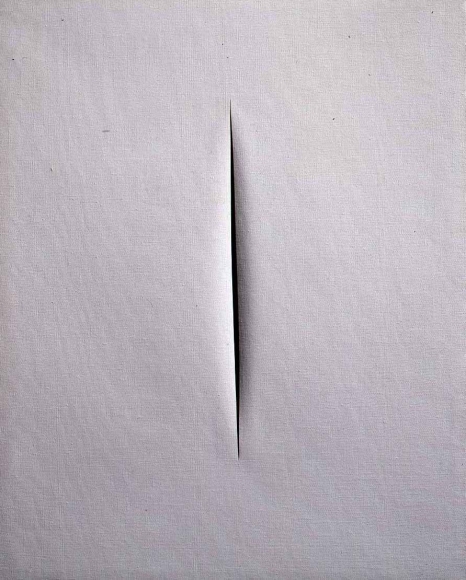 grey painting by lucio fontana with slit
