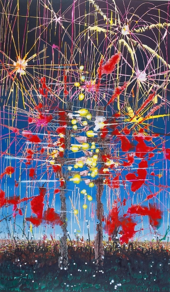a mixed media artwork of fireworks by barnaby furnas