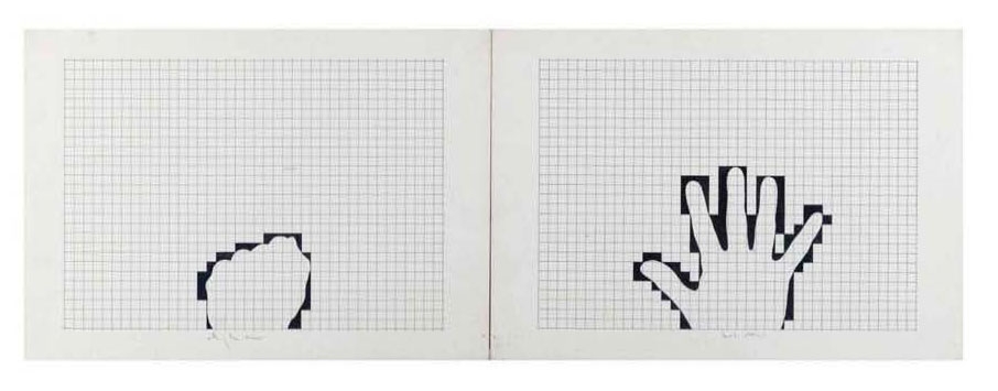 Mano aperta pugno chiuso, 1974, India ink, pencil on paper