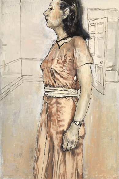 pink portrait of a woman in profile by hannah van bart