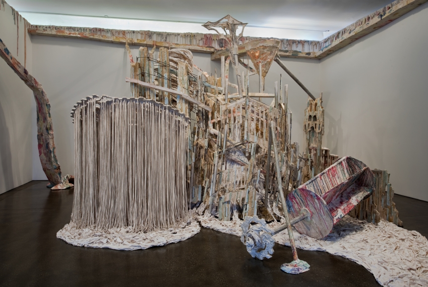 a contemporary art installation by Diana Al-Hadid exhibited in an art gallery