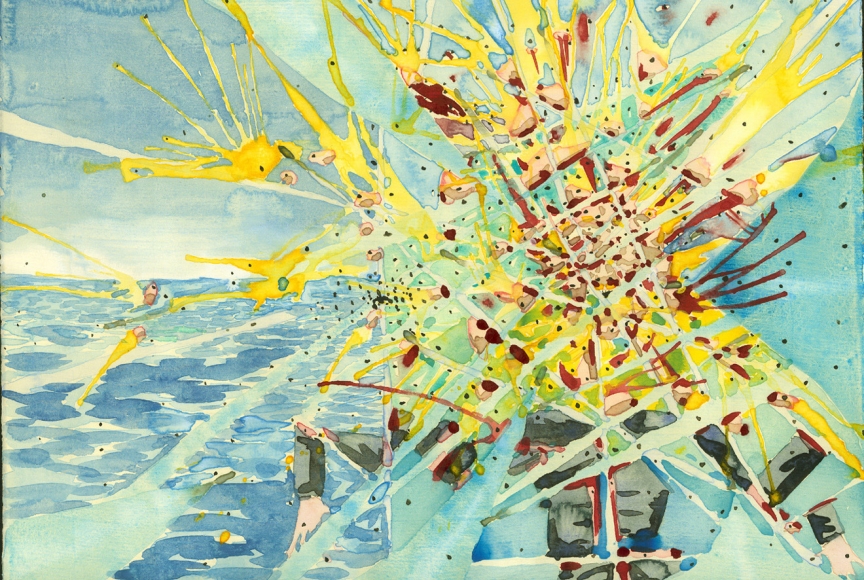Blown to Bits #7, December 11, 2000, Watercolor on paper