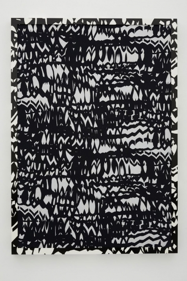 The Wilds, 2013-14, Acrylic and oil on canvas, foiled mesh, and printed spandex in painted wood frame