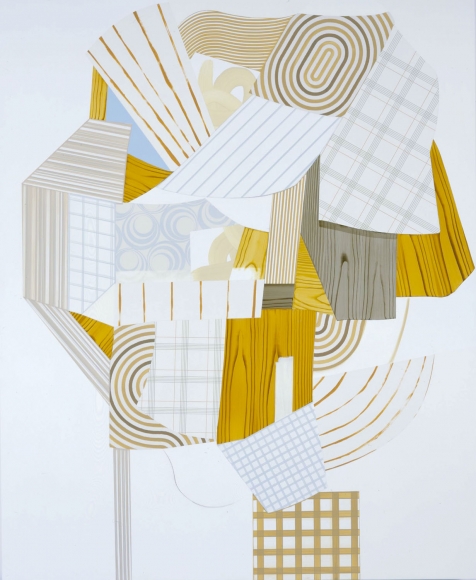 abstract painting with logs and blue and brown shapes by kevin appel