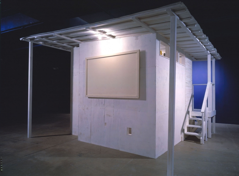 white house with deck installation by yoshimoto nara