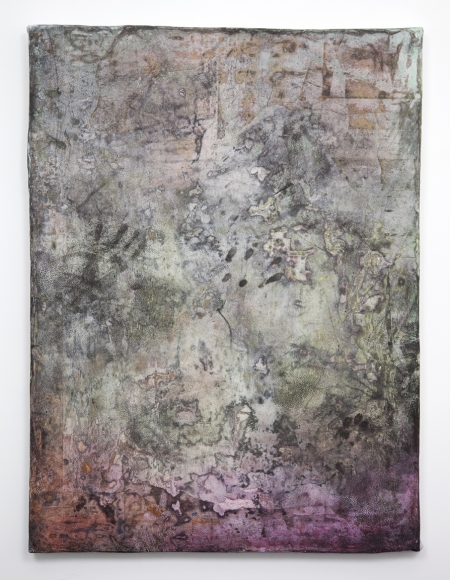 an abstract work of art on paper by jay heikes exhibited in a chelsea art gallery