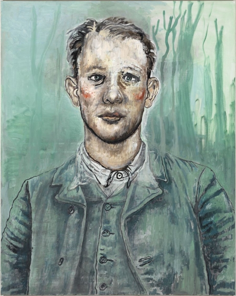 portrait of a man in green by hannah van bart