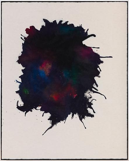 panel by andisheh avini with black paint and accents of color splashed over background