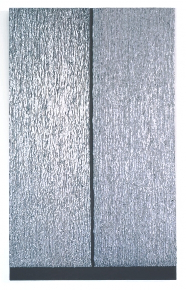 grey rectangle split down the middle by donald moffett