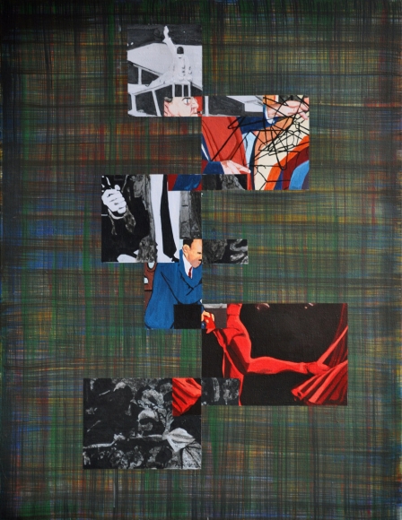 work by melissa gordon with photographs set against green patterned background