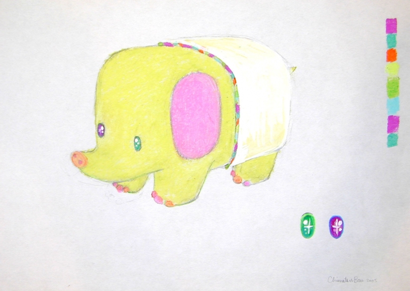 small yellow creature with pink ears by chinatsu ban