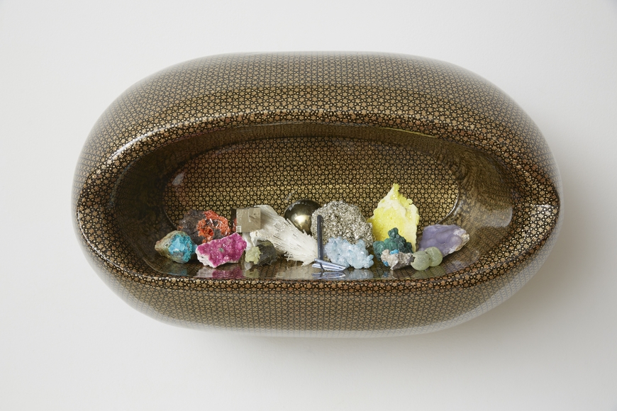 Untitled , 2015, Wood, marquetry, assorted minerals
