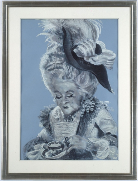 blue portrait of an elderly woman by rachel feinstein