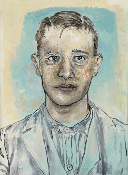 portrait of a man in blue by hannah van bart