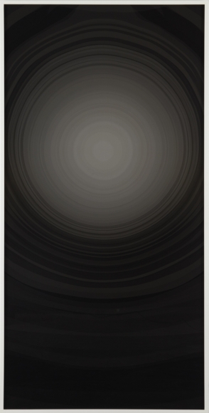 black painting with grey circle by anthony pearson