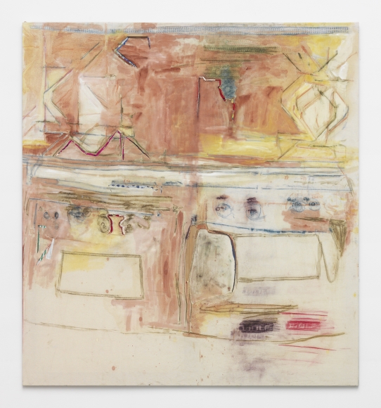 an abstract painting by jessica jackson hutchins in a nyc art gallery