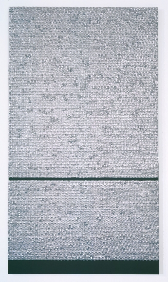 grey rectangle by donald moffett with split bottom half
