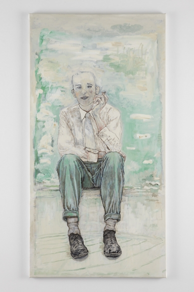 a contemporary figure painting of a man seated and smoking by artist Hannah van Bart