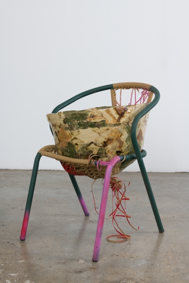 a chair with a ceramic artwork sculpture by jessica jackson hutchins for sale