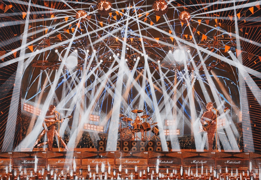 a figural work of a concert by barnaby furnas in a contemporary art gallery in nyc