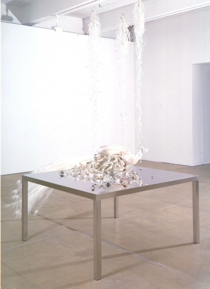 table with crystals and quartz by angelo filomeno