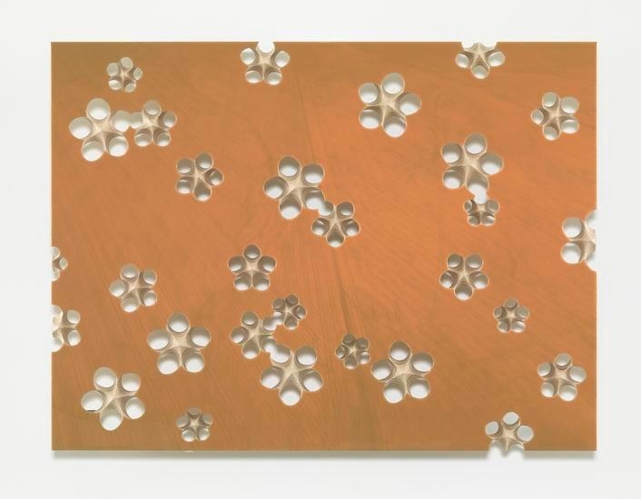 Lot 080916 (fallow field, amber), 2016, Pigmented epoxy resin, archival inkjet print on wood panel support with steel hardware