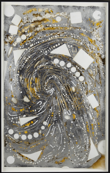 Mindy Shapero, Mosaic Drawing (Black, Yellow, Silver, Paper and Holes), 2009