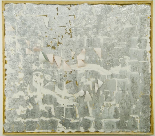mixed media canvas in grey by mike cloud