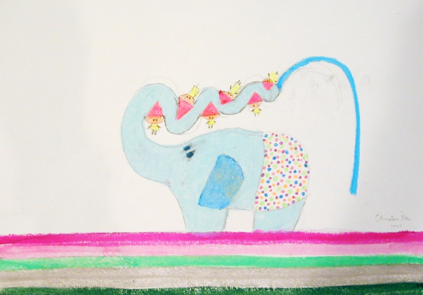 blue elephant with twisting trunk by chinatsu ban