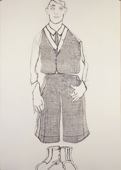 a drawing of a boy for sale in a contemporary art gallery by Hannah van Bart