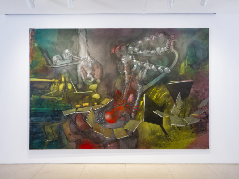 Installation view of Masterworks. This image features a painting by Matta.