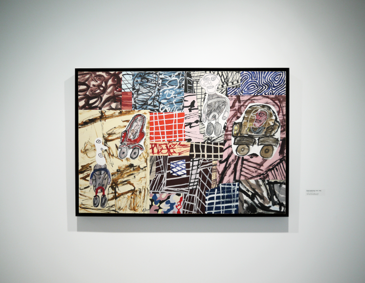 Installation view of Selected Works by 20th Century Masters featuring Jean Dubuffet, Parages Frequentes, 1979, Acrylic and paper collage on canvas, 70 x 102 cm. (27 ⅝ x 40 ⅛ in.) Photography by Bianca Boragi. ©Helly Nahmad Gallery NY.