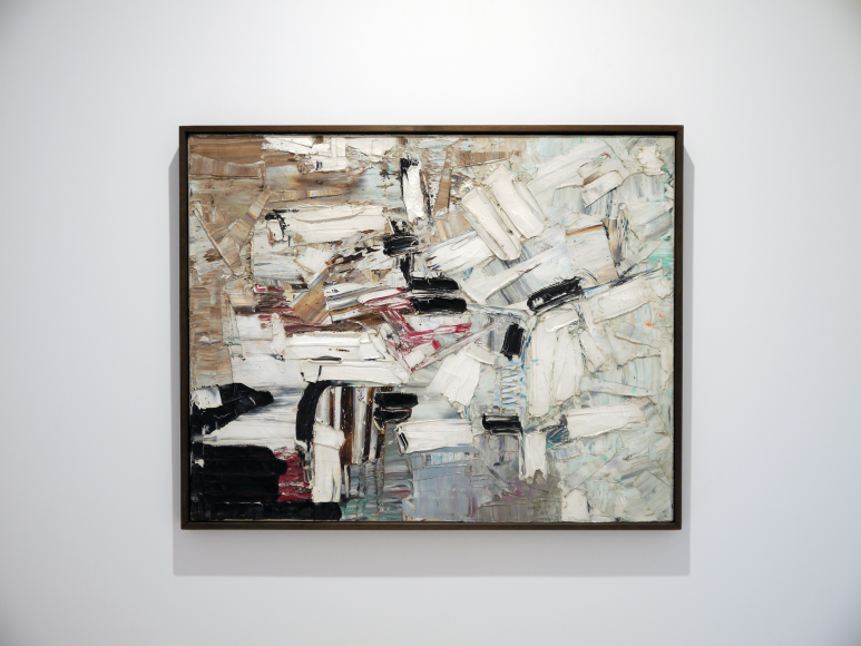 Installation view of Selected Works by 20th Century Masters featuring Jean-Paul Riopelle, Sans Titre, 1960 Oil on canvas 60.7 x 76.3 cm. (23 7/8 x 30 in.) Photography by Bianca Boragi. ©Helly Nahmad Gallery NY.
