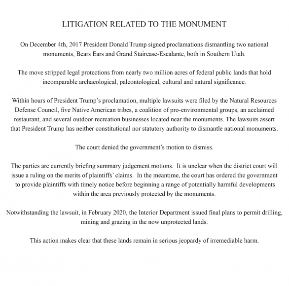  , Litigation Related to the Monument