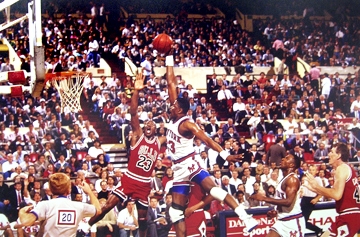 George Kalinsky, Patrick Ewing and Michael Jordan, 1989