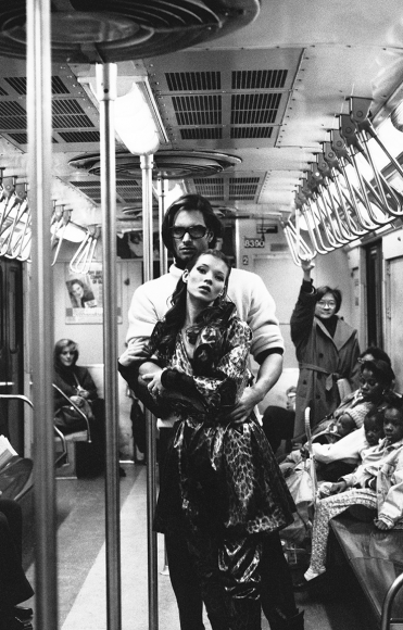 Stephanie Pfriender Stylander, Kate Moss and Marcus Schenkenberg on the C Train, Harper's Bazaar Uomo, New York, 1992