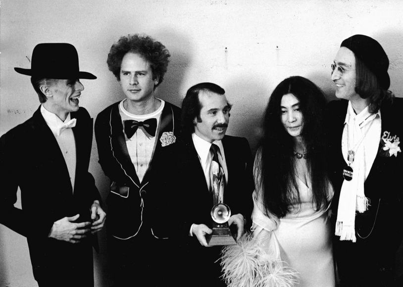 Ron Galella, David Bowie, Art Garfunkel, Paul Simon, Yoko Ono, and John Lennon at the Grammy Awards, New York, 1975