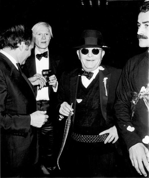 Ron Galella, Lester Persky, Andy Warhol and Truman Capote at Steve Rubell’s birthday party, Studio 54, New York, 1978
