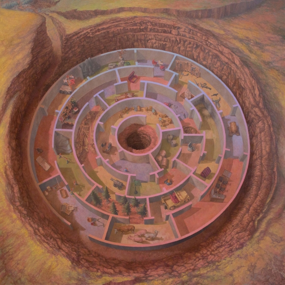 michele fenniak, Hideout, 2014, oil on panel, 36 x 36 inches