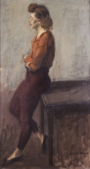 Raphael Soyer, Untitled (Pensive Girl), c. 1940, oil on canvas, 26 x 14 inches