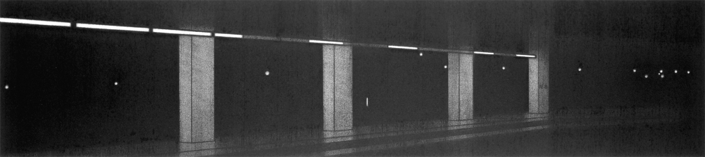 anthony mitri, No. 188, Penn Station, NY, NY, 2006, charcoal on paper, 6 x 26 3/4 inches