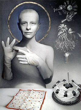 susan hauptman, Self-Portrait as a Prima Donna (SOLD), 2000, charcoal, pastel and gold leaf ,54 x 40 inches