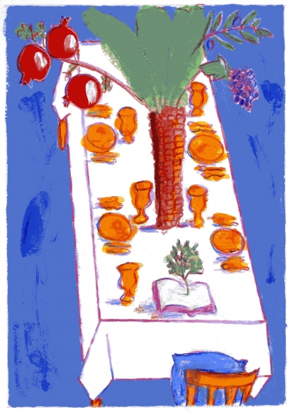 Mark Podwal, Shulchan Oreich, 2011, acrylic, gouache and colored pencil on paper, 16 x 12 inches