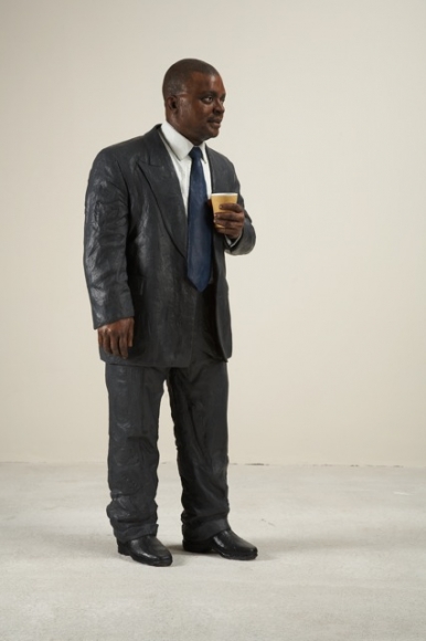 Sean Henry, Man with Cup (SOLD), 2008, bronze, oil paint, 54 x 21 1/2 x 14 1/2 inches, Edition 5/5
