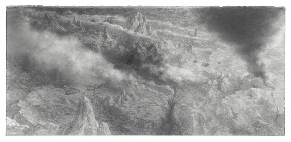 michele fenniak, Exhalations, 2018, graphite on paper, 13 7/8 x 29 3/4 inches