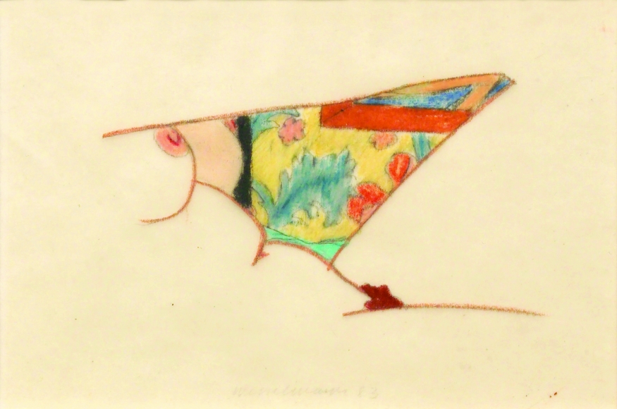 Tom Wesselmann, Study for Bedroom Painting #73 (SOLD), 1983, colored pencil on tracing paper, 3 3/8 x 5 1/8 inches