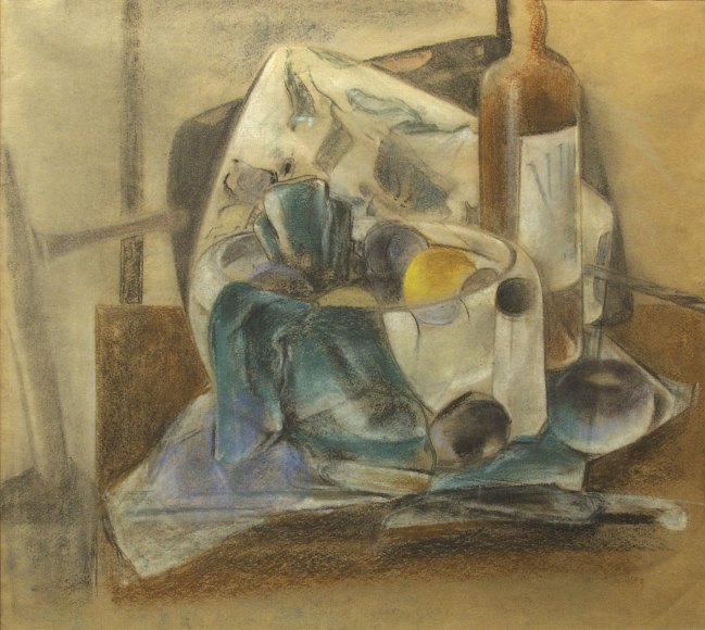 preston dickinson, Still Life, Fruit and Wine, 1926-27, pastel and chalk on paper, 18 x 20 inches