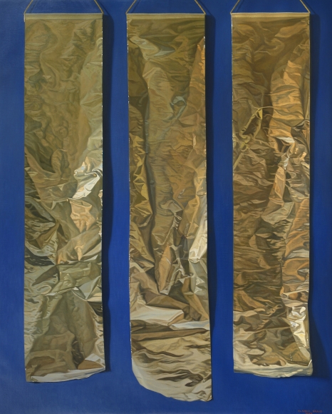 Claudio Bravo, Tres papeles de aluminio / Three Aluminum Papers, 2010, oil on canvas, 63 3/4 x 51 1/8 inches