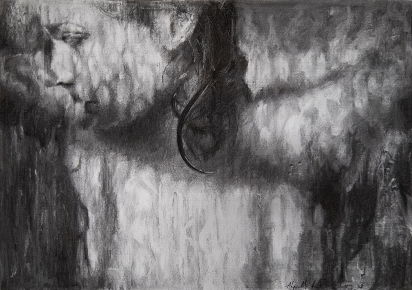 alyssa monks, Hung Drawing, 2018, charcoal on paper, 17 x 24 inches